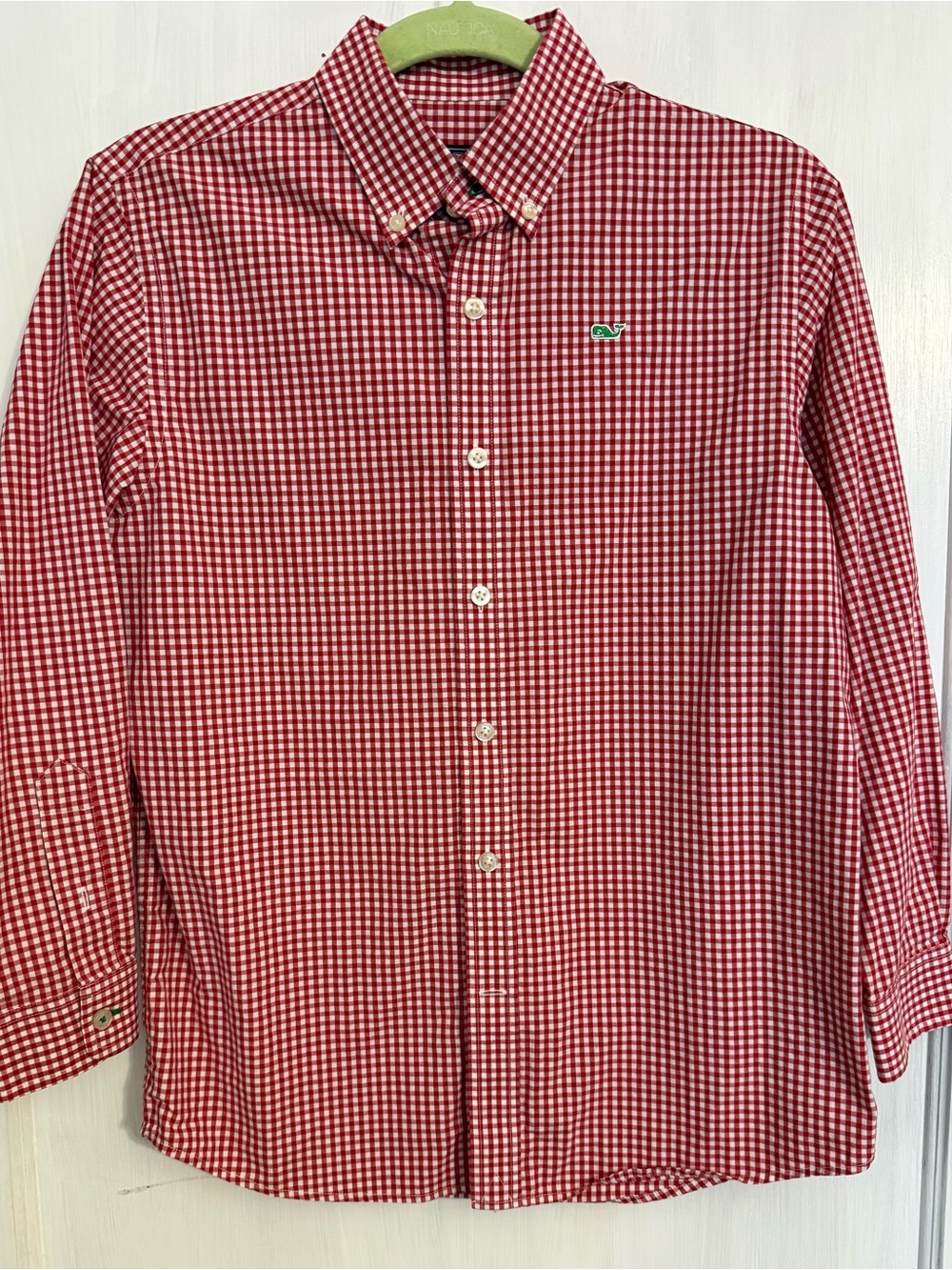 Vineyard Vines Holiday Whale Shirt Boys M Red Gingham w/ Green Detail